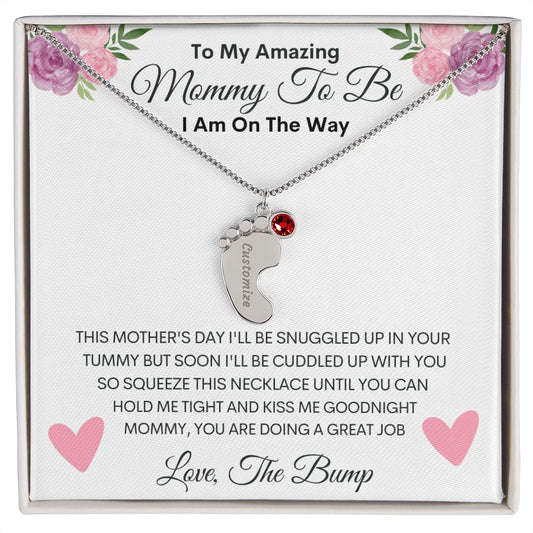 Amazing Mommy To Be | Gift For New Mom - Mother's Day Baby Feet Necklace