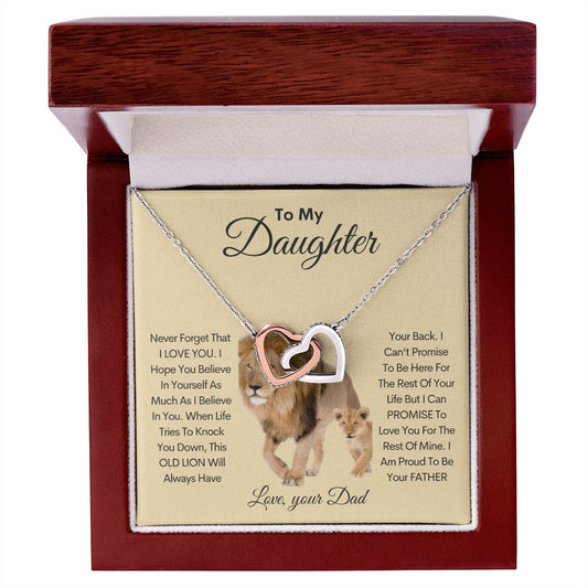 To My Daughter Necklace | Gift For Daughter From Dad - Interlocking Hearts Lion Necklace
